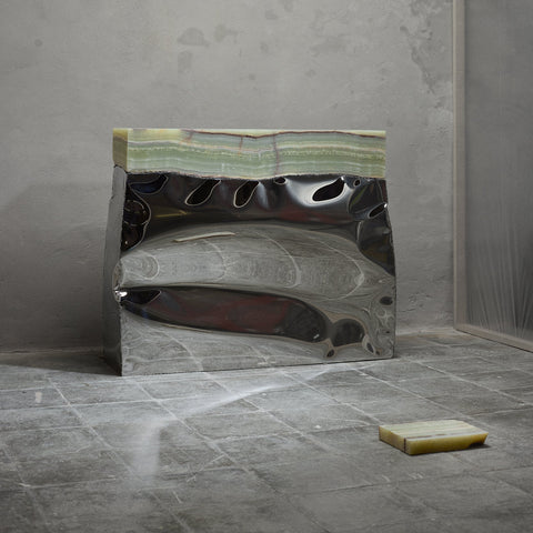 Crushed Console Mirrored Steel Onyx