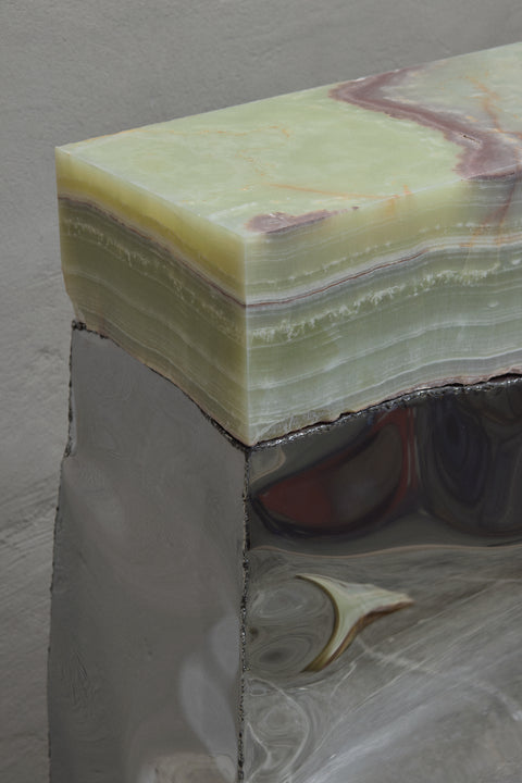 Crushed Console Mirrored Steel Onyx