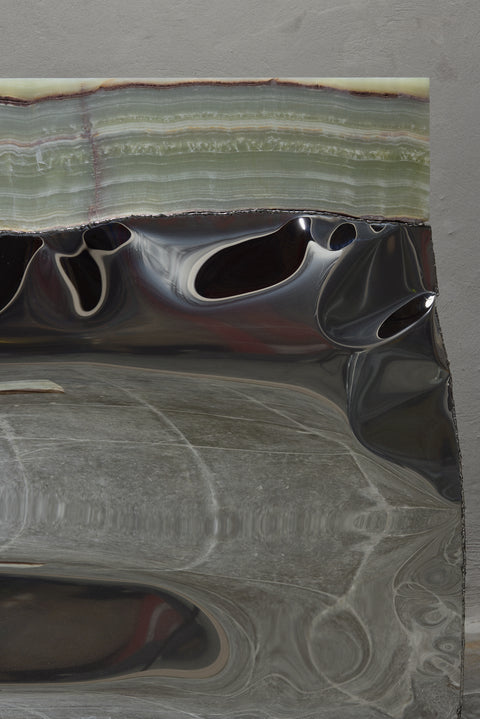 Crushed Console Mirrored Steel Onyx