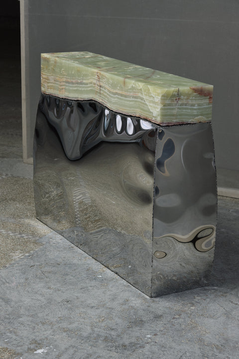 Crushed Console Mirrored Steel Onyx