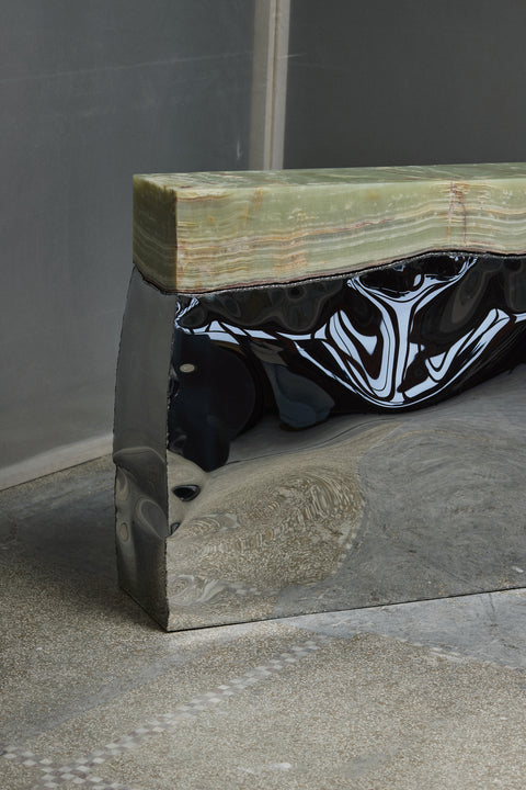 Crushed Console Mirrored Steel Onyx