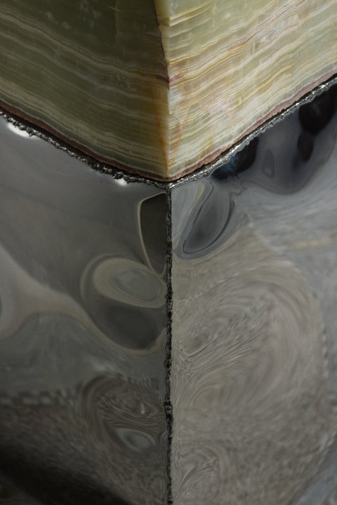 Crushed Console Mirrored Steel Onyx