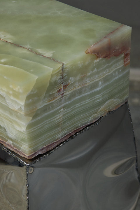 Crushed Console Mirrored Steel Onyx