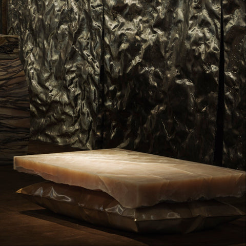 In Hale Coffee Table Honey Onyx and Faux Marble