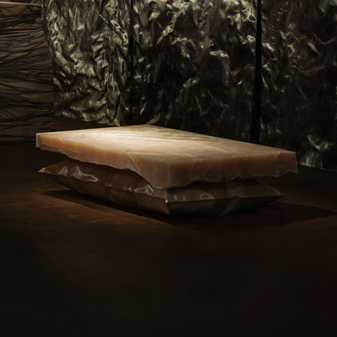 In Hale Coffee Table Honey Onyx and Faux Marble