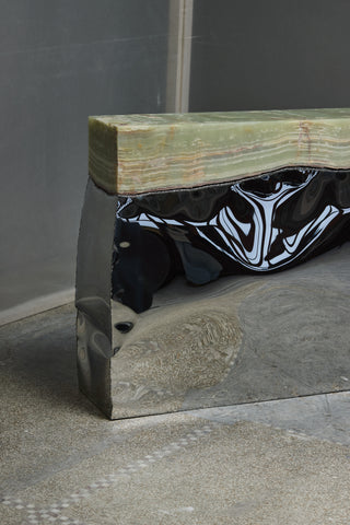 Crushed Console Mirrored Steel Onyx