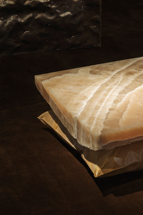 In Hale Coffee Table Honey Onyx and Faux Marble