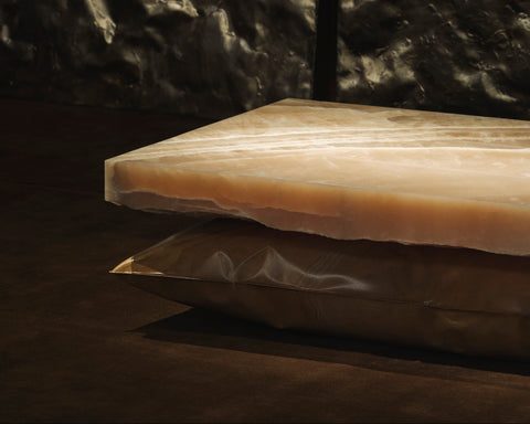 In Hale Coffee Table Honey Onyx and Faux Marble