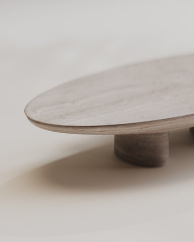 Abraccio Travertino Silver Oval Coffee Table